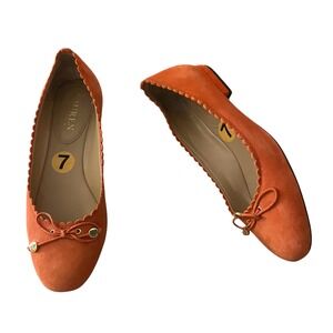 Lauren‎ Ralph Lauren Ballet Flats Orange Suede Scalloped Bow Accent Size 7